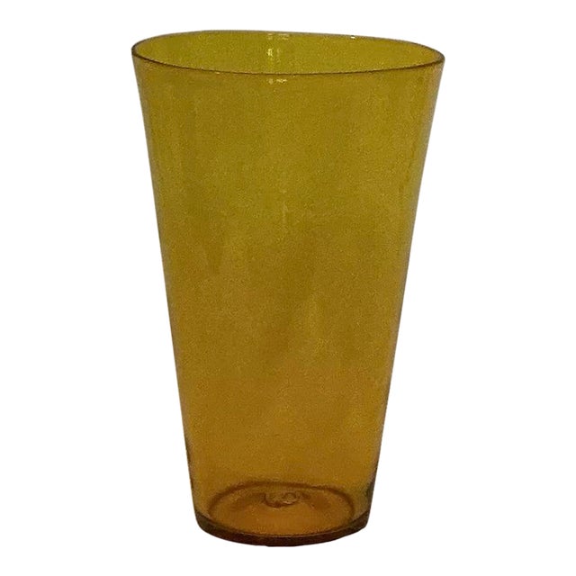 Large Vintage Mid Century Attributed to Blenko Hand Blown Art Glass Vase Yellow With Honey-Gold Tones For Sale
