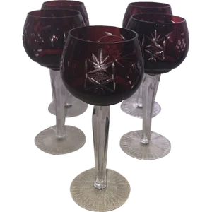 Vintage Ruby Red Tall Hock Wine Glasses Crafted in Germany- Set of 5