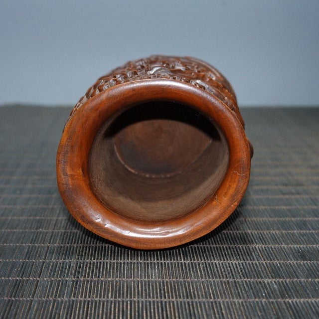 Vintage Chinese Boxwood Carved "Eight Horses" Brush Pot - 333g For Sale - Image 9 of 9