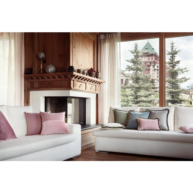 Contemporary Happy Pink Velvet Cushion with Multi-Colored Fringe by Lorenza Briola for LO DECOR For Sale - Image 3 of 5