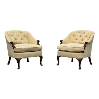 Vintage Pair of Henredon Low Back Club Chairs For Sale