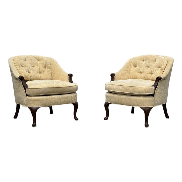 Vintage Pair of Henredon Low Back Club Chairs For Sale