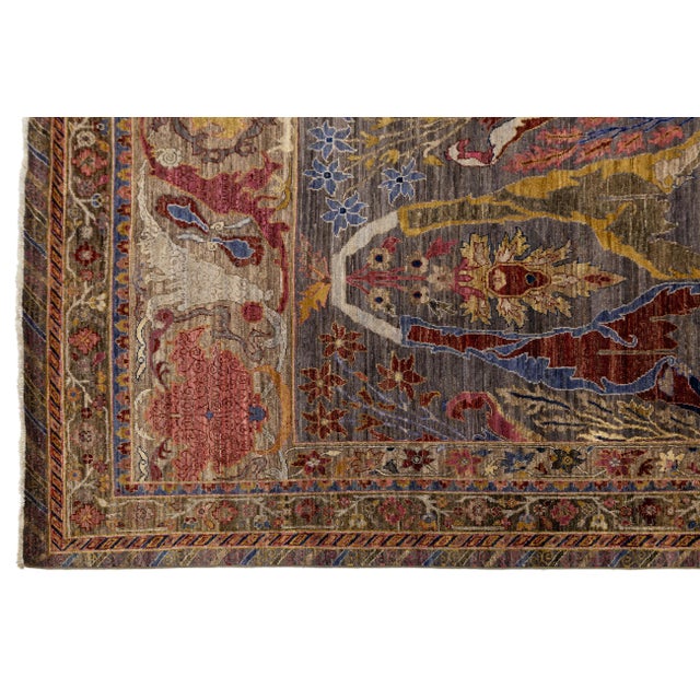 Modern Bidjar Style Hand-Knotted Wool Area Rug Floral Design in Earthy Charcoal For Sale - Image 11 of 11