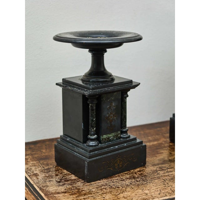 Antique Art Deco Mantel Clock in Marble, 1920s, Set of 3 For Sale - Image 4 of 12