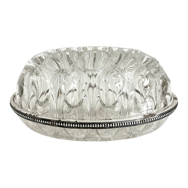 Vintage English Blown Glass & Silver Oval Flower Frog Centerpiece For Sale