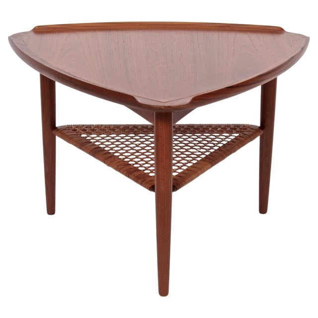 Poul Jensen for Selig Teak and Woven Cane Tripod Table, 1960's For Sale - Image 13 of 13