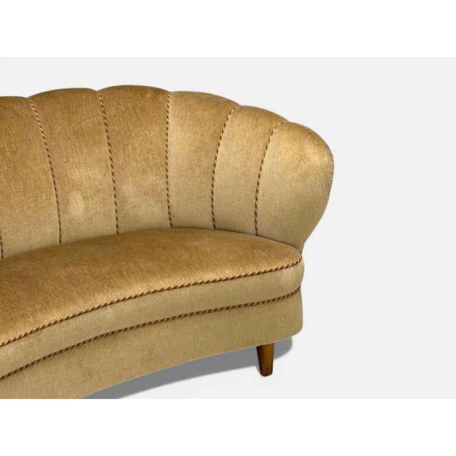 Wood Finnish Modern, Settee, Beige Velvet, Wood, Finland, 1950s For Sale - Image 7 of 14
