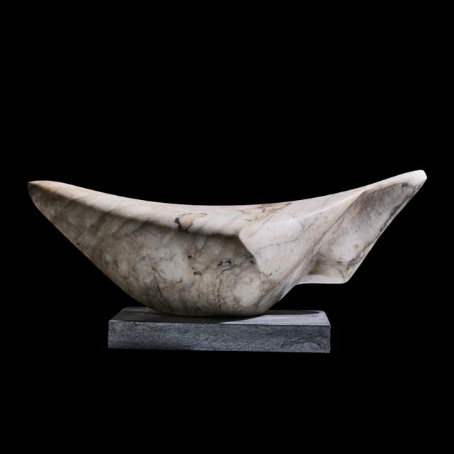 Mid Century Abstract Carved Stone Sculpture This sculpture measures: 21.5 wide x 8.75 deep x 9.25 inches high Excellent...