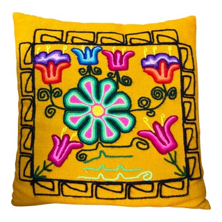 Vintage Mid Century Modern Needlepoint Embroidery Decorative Pillow For Sale