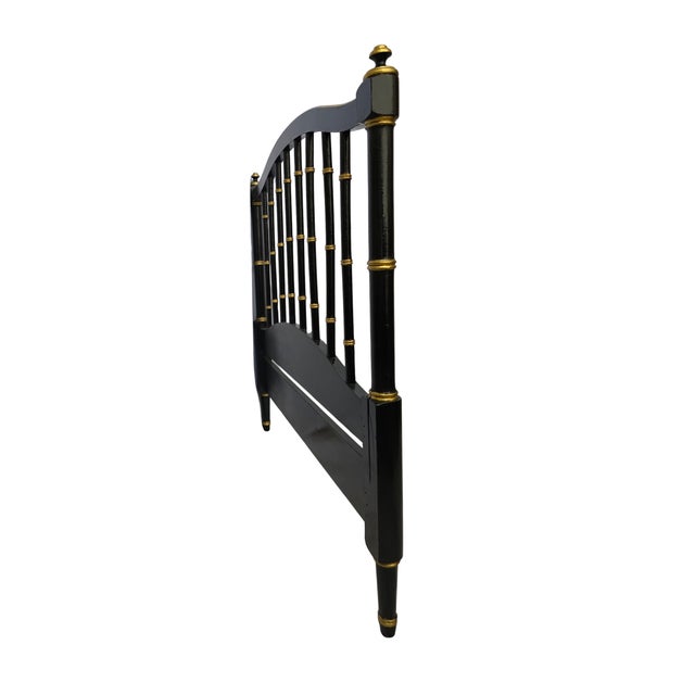 Ebony Pair of 1970s Ebony Lacquered Faux Bamboo Headboards With Gilded Gold Trim For Sale - Image 8 of 17