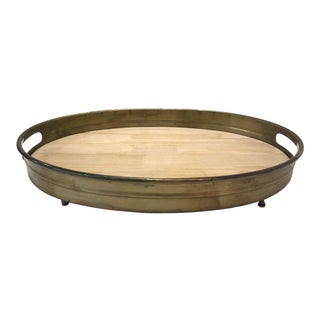 Organic Modern Wood and Metal Oval Tray For Sale