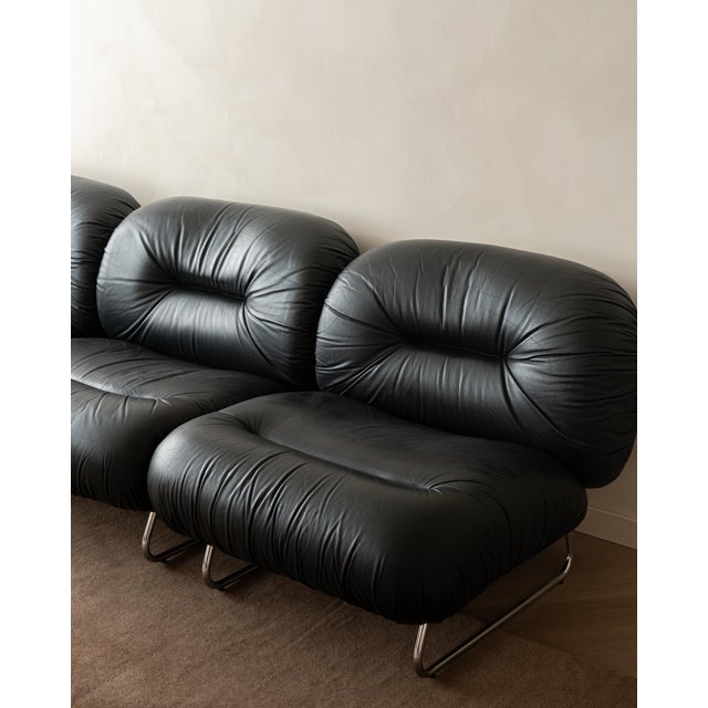 Metal Italian Leather and Chrome Lounge Chairs, 1980s, Set of 3 For Sale - Image 7 of 18