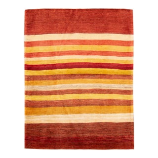 Vintage Gabbeh Handmade Orange Stripes Wool Rug For Sale