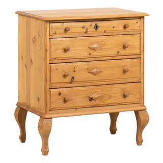 20th Century Danish Pine Small Cabinet Four Drawer Nightstand For Sale