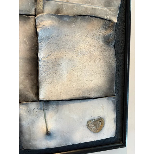 Mid-Century Modern Geometric Raku Clay Tiles Mounted and Framed Wall Sculpture - 47x30 For Sale - Image 3 of 14