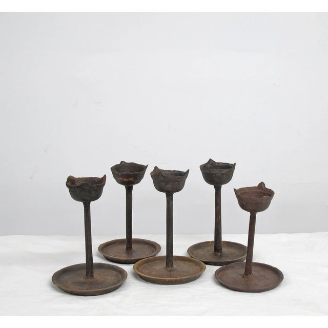 This set of 5 iron cast vintage oil burner is in its original condition as they were found. It can be used as candle...