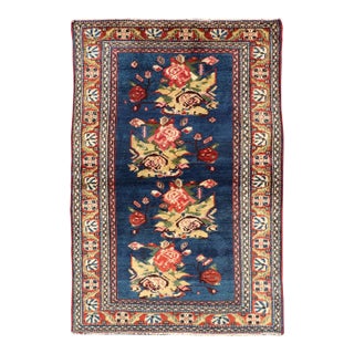 Antique Persian Malayer Rug With Deep Blue Field and Rosette Bouquets 3'3 X 5'0 For Sale