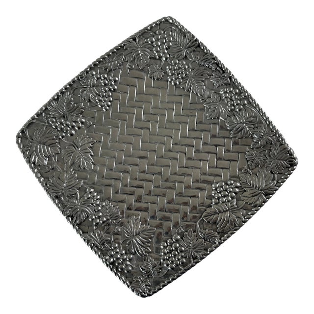 Late 20th Century Lenox Square Grape Weave Serving Tray Pewter Color For Sale