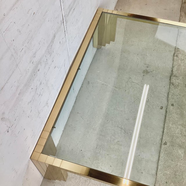 Monumental Vintage Brass & Glass Square Coffee Table, Cityscape Manner, 48 X 48 For Sale - Image 16 of 18
