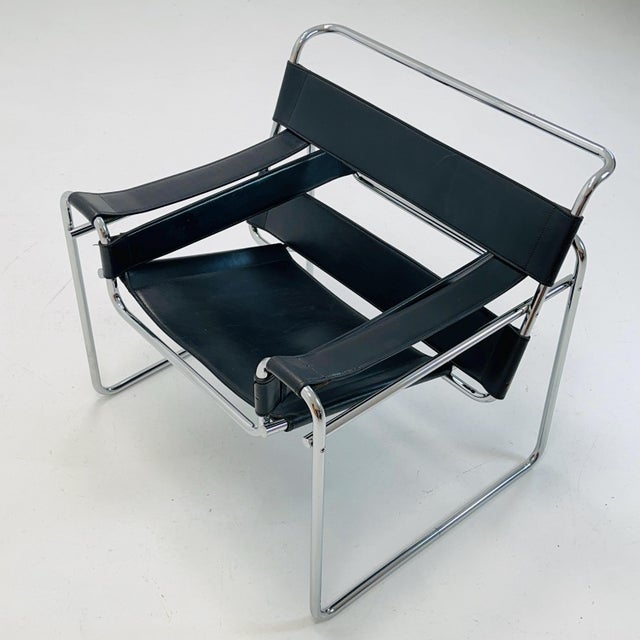 Black Italian Leather B3 Lounge Chair by Marcel Breuer for Fasem, 1980s For Sale - Image 8 of 11