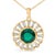 Contemporary 14K Yellow Gold Plated Sterling Silver Lab Grown Emerald and Baguette Diamond Sunburst Medallion Pendant Necklace For Sale - Image 3 of 4
