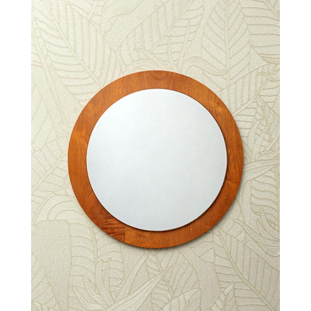 1970s Large Round Wall Mirror in Teak Frame, Denmark, 1970s For Sale - Image 5 of 5