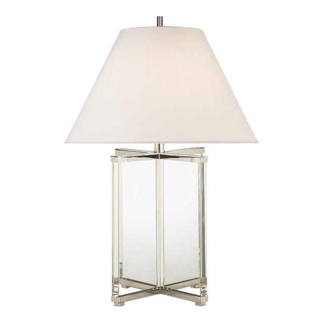 J. Randall Powers by Visual Comfort Signature Cameron Table Lamp in Crystal and Polished Nickel with Linen Shade For Sale