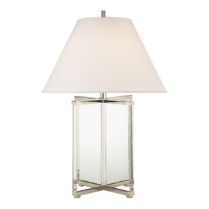 J. Randall Powers by Visual Comfort Signature Cameron Table Lamp in Crystal and Polished Nickel with Linen Shade