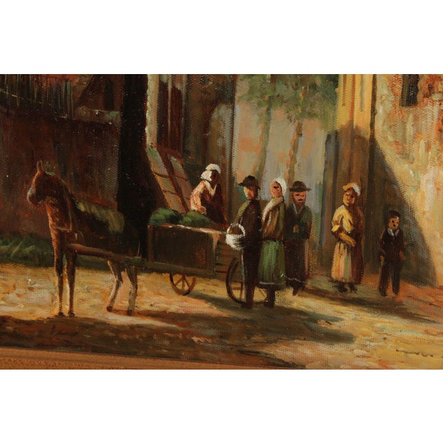 Italian Village Scene Oil Painting, Signed For Sale - Image 10 of 12