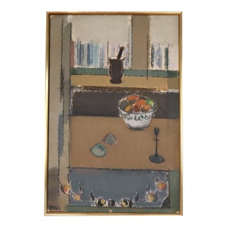 Mid-Century Modern 'Arrangement by the Window' Vintage Swedish Original Still Life Interior Oil Painting, Framed For Sale