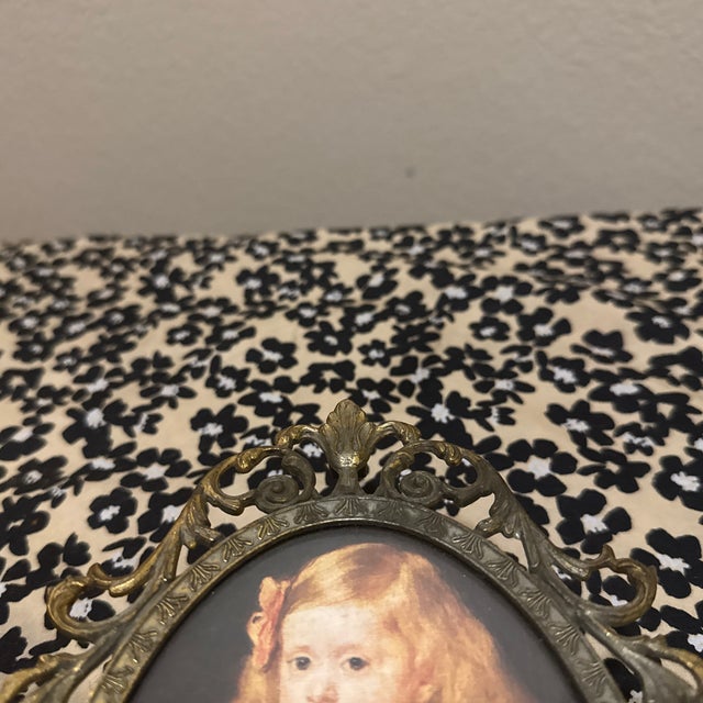 Ornate Italian Gilt Brass Oval Frame Featuring a Classic Portrait Print For Sale - Image 4 of 7