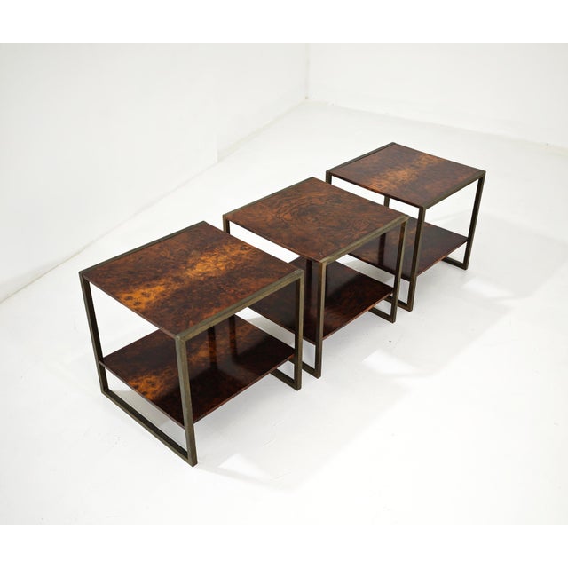 Mid-Century Modern Brass and Wood Coffee Tables, Italy, 1970s, Set of 3 For Sale - Image 9 of 14