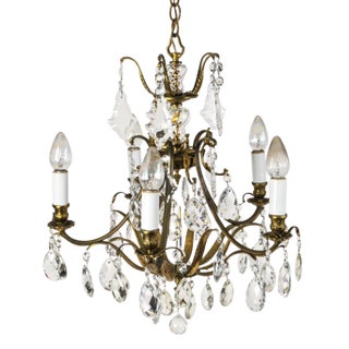 Vintage Brass and Crystal Chandelier 5 Light Baroque Rococo Revival Made in Sweden For Sale