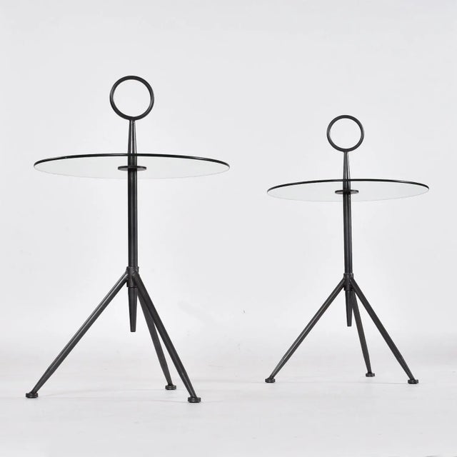 Metal Pair of Italian Modern Round Glass Gueridon Side Tables With Tripod Steel Bases For Sale - Image 7 of 12