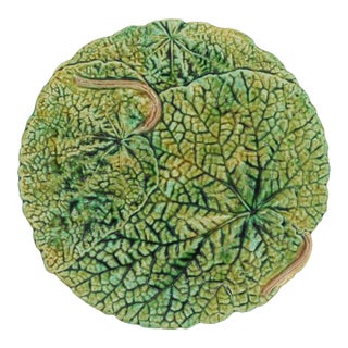 C. 1880-1900 London Majolica Begonia Leaf Plate by Joseph Roth For Sale
