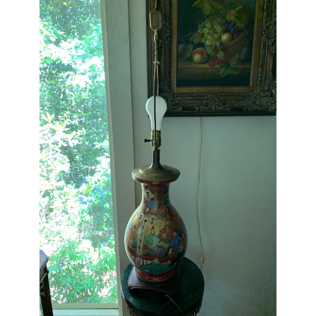 1960s Chinoiserie Hand Painted Porcelain Lamp For Sale - Image 9 of 13