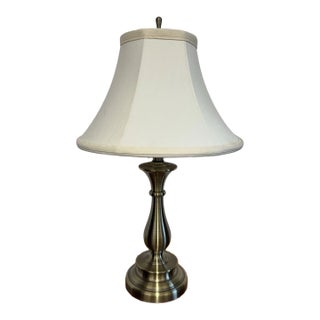 Vintage Stiffel Solid Brass Table Lamp Antique Finish W/ Original Shade Working For Sale