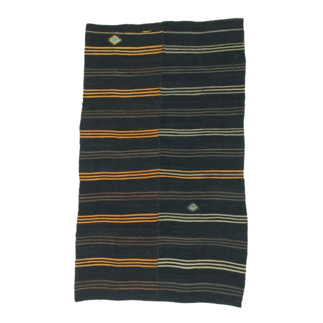 1960s Vintage Striped Goat Hair Kilim Rug- 7′10″ × 13′1″ For Sale