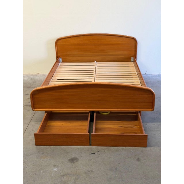 Mid Century Modern Teak Queen Platform Bed Frame With Built-in Storage Drawers For Sale - Image 9 of 10