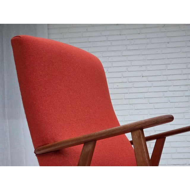 Vintage Danish Highback Chair in Orange Furniture Wool and Teak, 1970s For Sale - Image 14 of 17