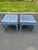 Pair of Square Pillow Top Tufted Billy Baldwin Ottomans. These 1970's parsons style benches feature a blue and pink floral...