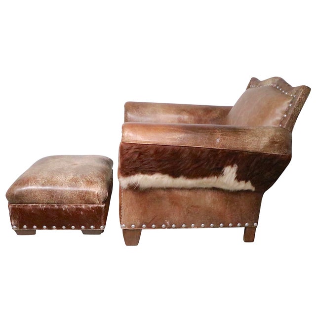 Rustic Old Hickory Hide and Leather Club Chair and Ottoman For Sale - Image 12 of 16