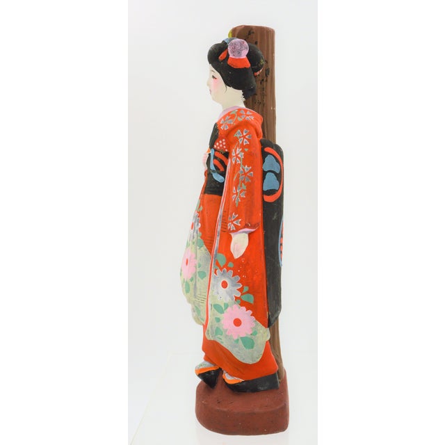 1950s Mid Century Japanese Geisha Statue Clay Doll Wabi Sabi Handmade Vintage Hakata Kyoto Vintage For Sale - Image 5 of 10