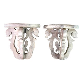 French Carved Bleached Wood Sconce Shelves - Pair of 2 For Sale