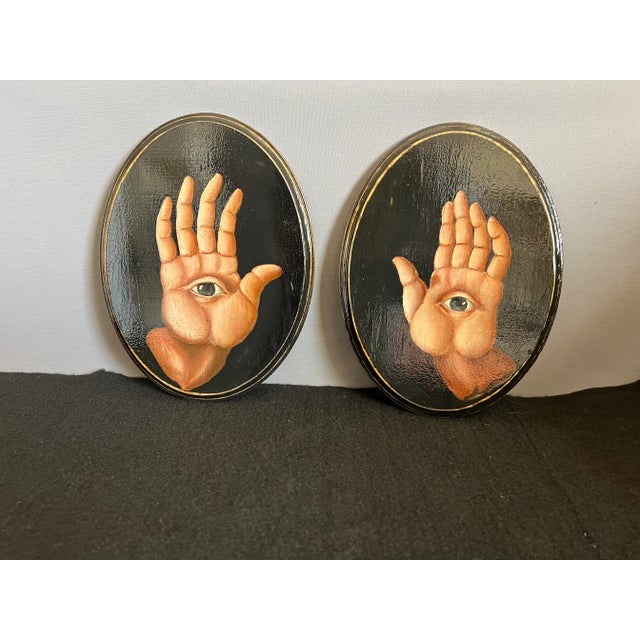 Pair of Oil on Wood Baroque Style Old Masters Manner "Hands of Mercy" Paintings For Sale In Palm Springs - Image 6 of 12