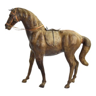 Vintage Rustic Pieced Leather Horse Figure Sculpture W Glass Eyes For Sale