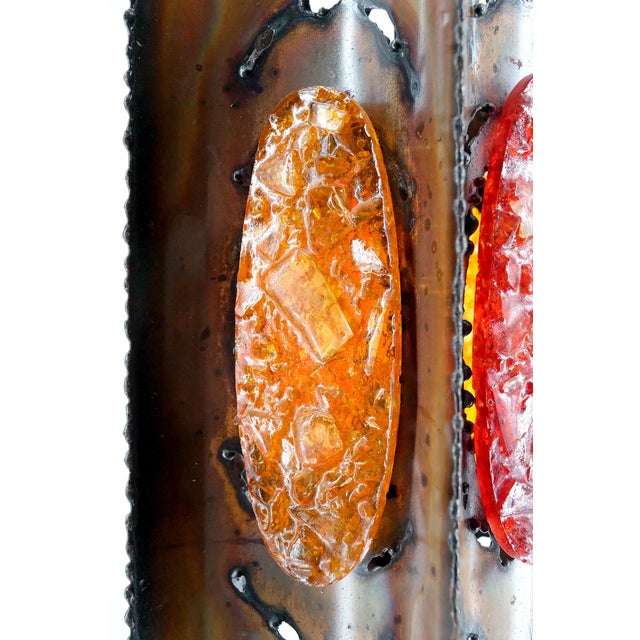 Suspension Light in Patinated Copper and Multicolored Fractal Resin Medallions from Accolay, 1970 For Sale - Image 13 of 15