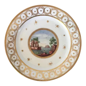 Antique Early 19th Century Paris Porcelain Plate Decorated with Ruins in Landscape by Locre