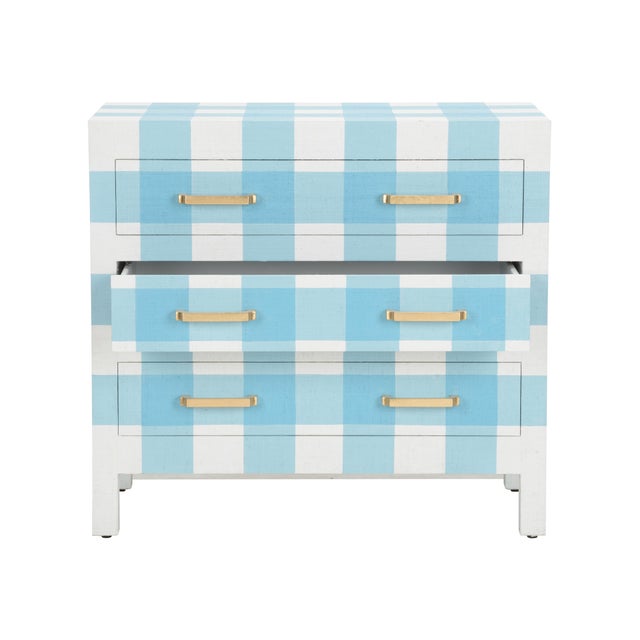 Contemporary Gracious Raffia Chest - Blue Gingham For Sale - Image 3 of 9