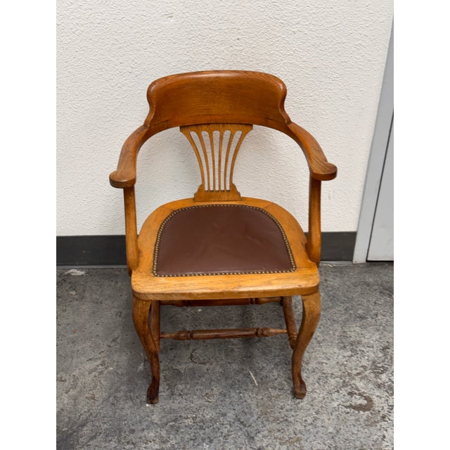 Captain’s Oak + Leather Armchair, Antique For Sale - Image 4 of 9